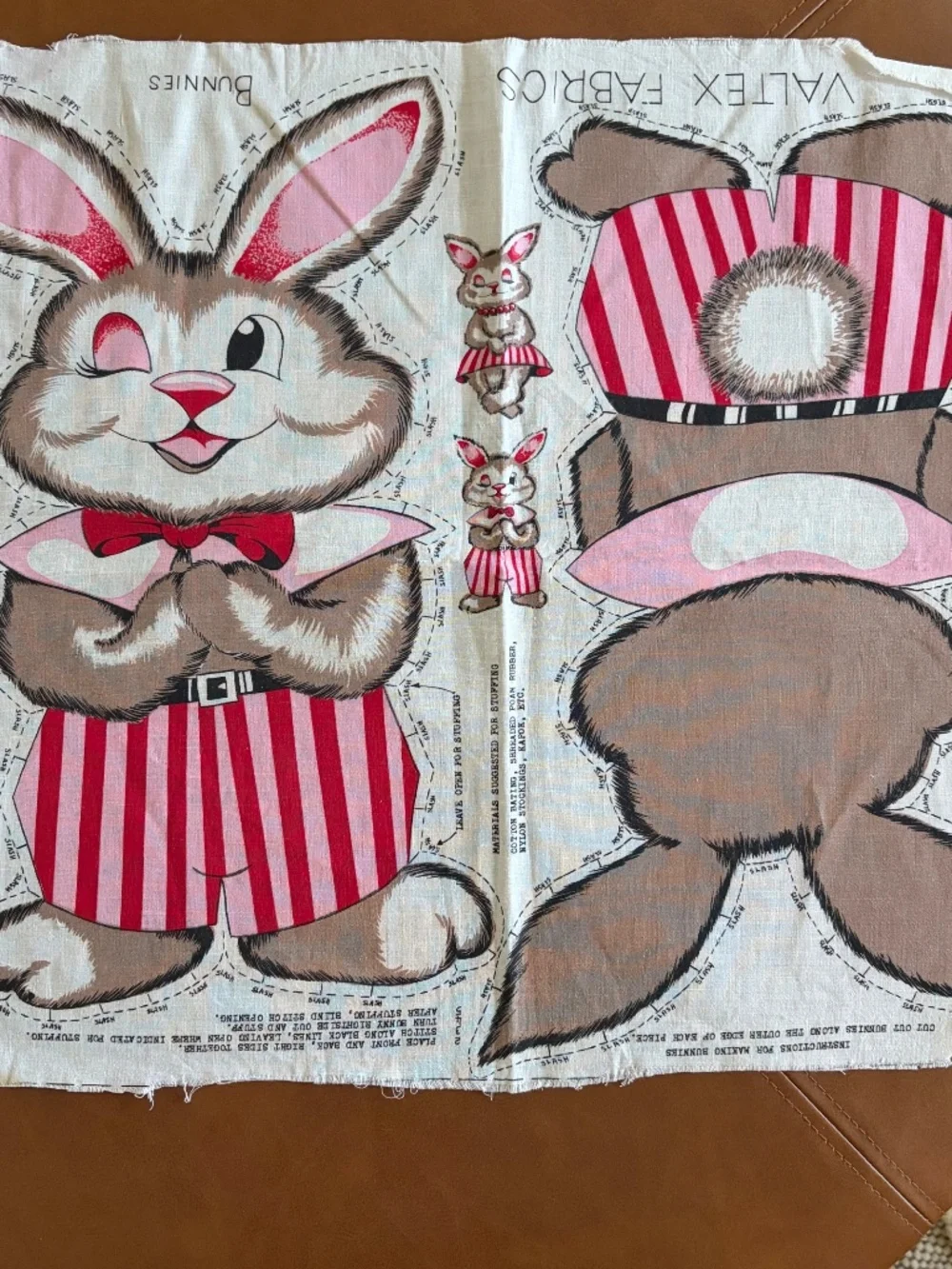 Vintage 1950s Cut and Sew fabric panel stuffed bunny boy girl set Valtex Fabric
